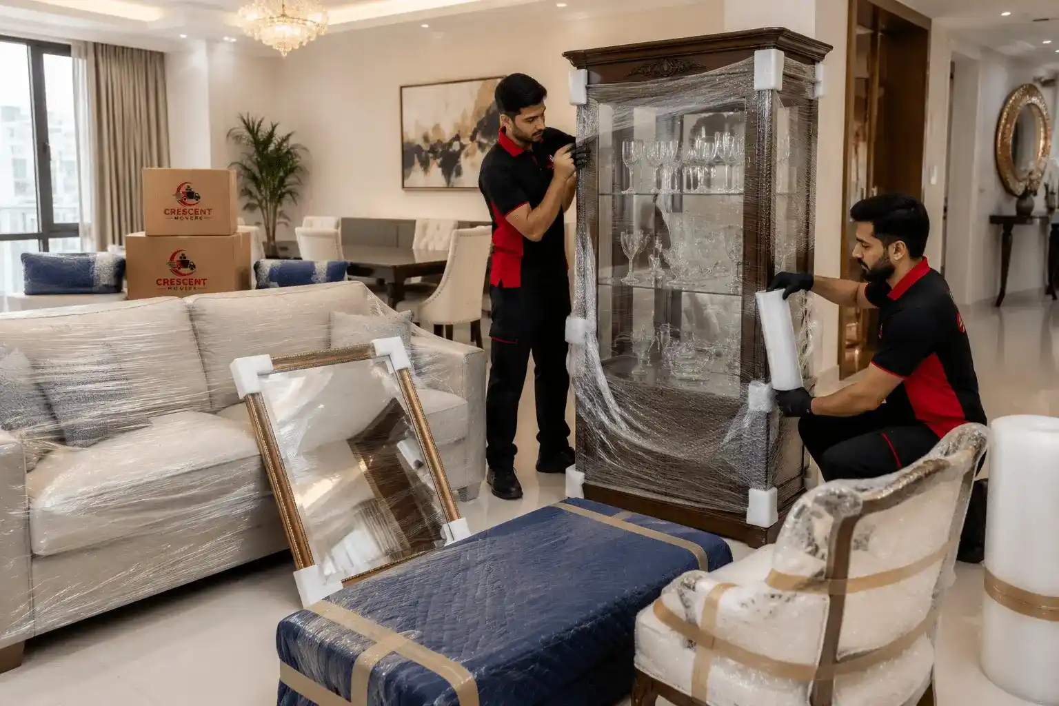 Careful handling of fragile furniture and delicate household items during relocation