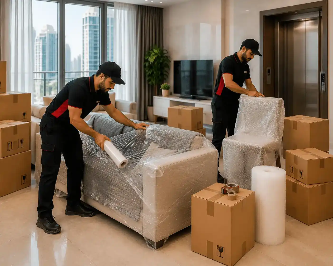 Apartment and Flat Movers in Abu Dhabi protecting furniture and belongings during relocation