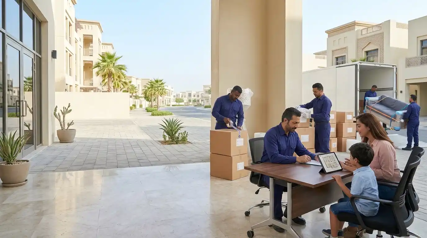 Furniture Protection During Moving in Musaffah Abu Dhabi Professional movers protecting furniture during moving in Musaffah Abu Dhabi
