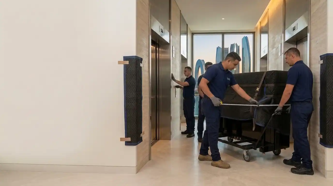 Professional piano movers in Abu Dhabi carefully handling piano relocation challenges