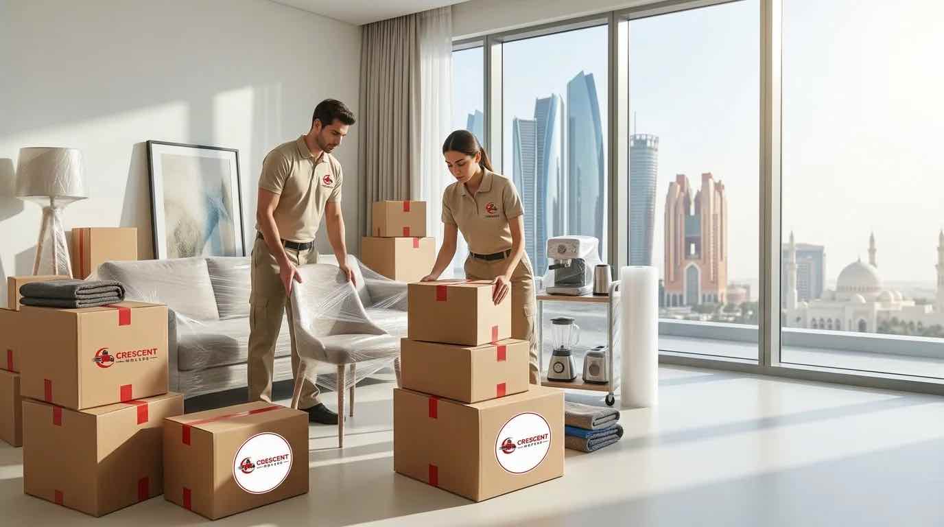 Storage during a move in Abu Dhabi with furniture and moving boxes