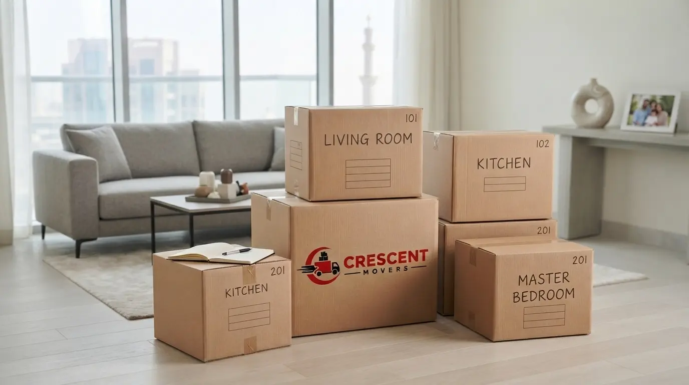 Numbered moving boxes organized for inventory tracking